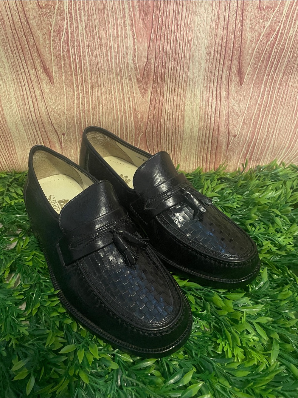 Stafford Centennial Men's Woven Black Leather Tassel Slip On Dress Shoes